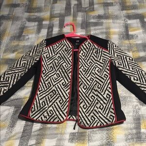 H&M Geometric Black and White Blazer with Red Trim